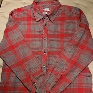 The North Face Red and Gray Flannel Checkered Shirt XL